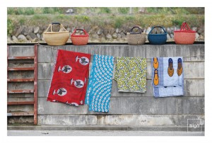 African basket & fabric
